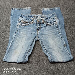 Miss Chic‎ Jeans Women 1 Blue Jewell Studded Stretch Embellished Embroidered